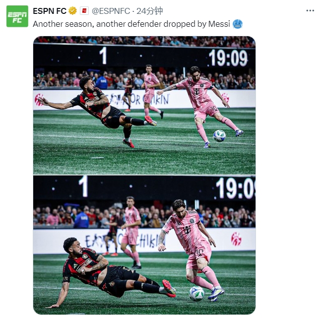 名場面記錄！ESPN曬照：又一個賽季，又一名后衛(wèi)被梅西扣倒