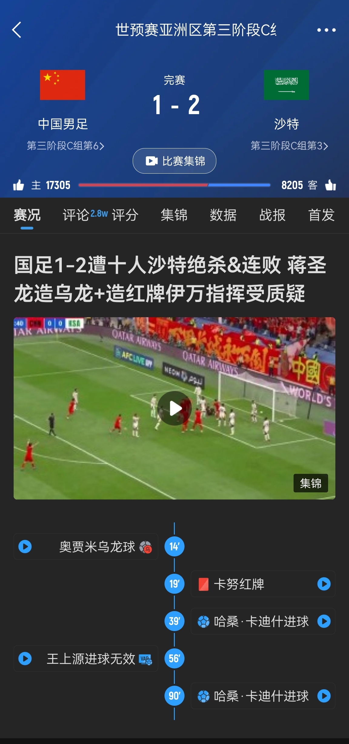 今天什么劇本？首戰(zhàn)沙特也是半場(chǎng)紅牌+蔣光太傷退，最后國(guó)足被翻
