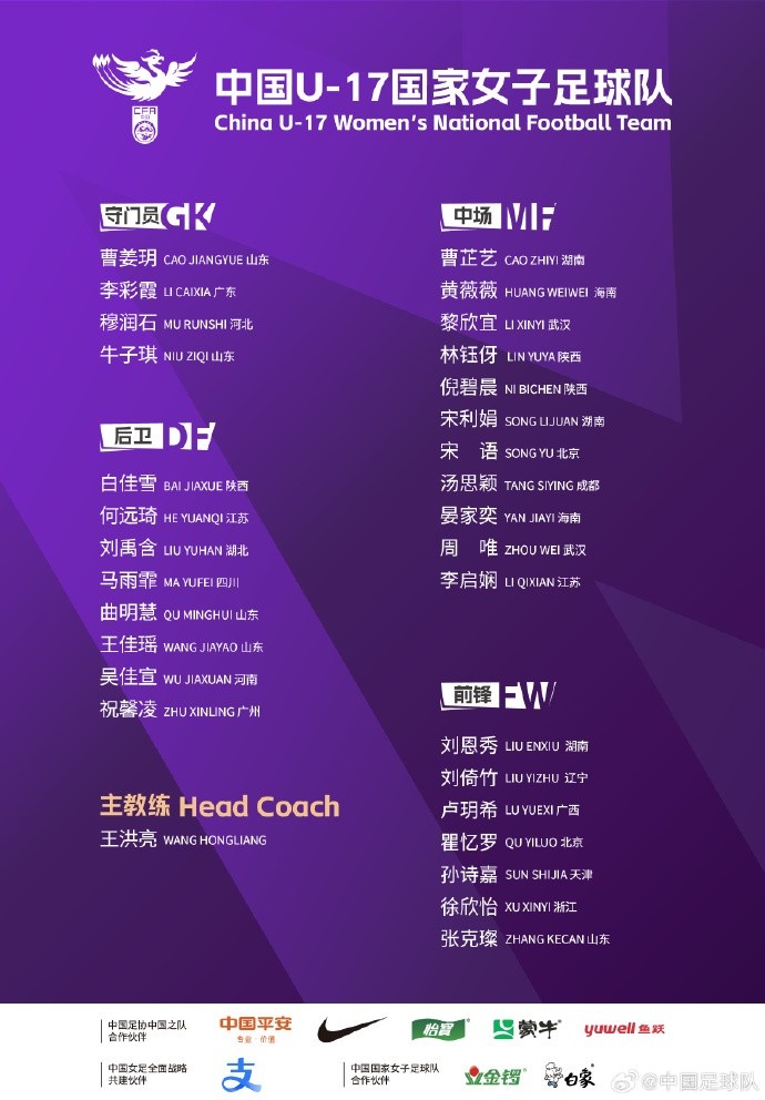 U17女足30人將在蘇州集訓備戰(zhàn)世界杯，姜寧、朱挺擔任訓練員